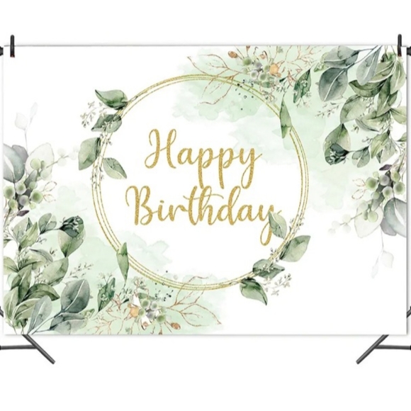 Greenery Eucalyptus Leaves Happy Birthday Party Decor Photo Backdrop Banner - Picture 2 of 11